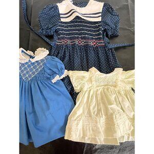 3 Polly Flinders Hand Smocked Dress Lot Infant 24 Month & Girls 6 Y2K Vintage
